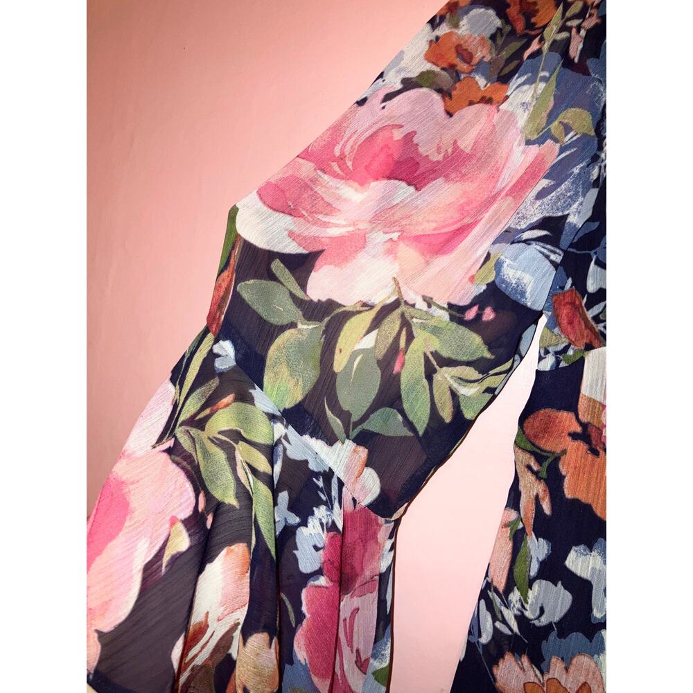 Connected Apparel Navy Floral Flowy Sleeve Shift Dress Women’s 12 Petite - Picture 6 of 6